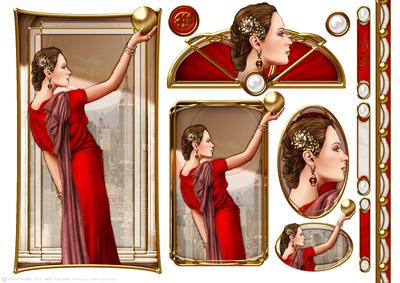 Art Deco Lady Pandore Red Topper Sheet