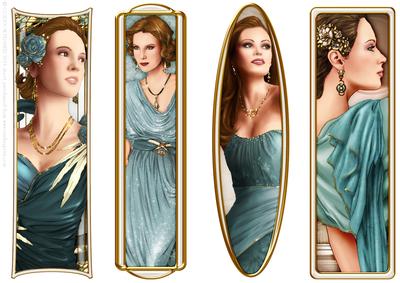 Art Deco Ladies Toppers/bookmarks Aqua
