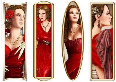 Art Deco Ladies Toppers/bookmarks Red