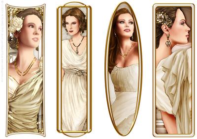 Art Deco Ladies Toppers/bookmarks Cream