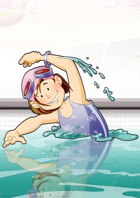 Cute Swimmer Girl Purple A4