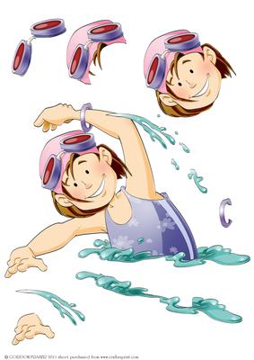 Cute Swimmer Girl Purple Decoupage Sheet