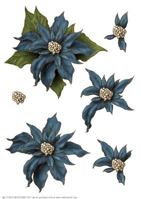 Poinsettia Decoupage Sheet Blue