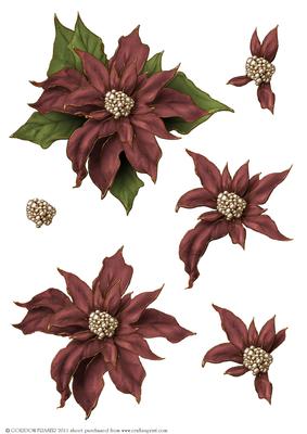 Poinsettia Decoupage Sheet Dark Pink