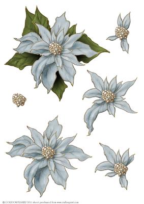 Poinsettia Decoupage Sheet Light Blue