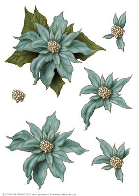 Poinsettia Decoupage Sheet Aqua