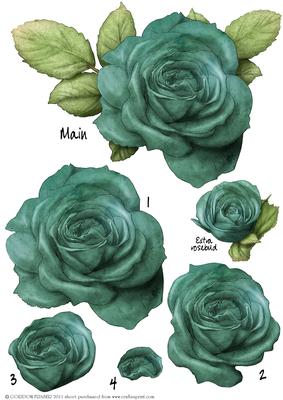 Aqua Rose Decoupage Sheet