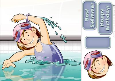 Cute Swimmer Girl Purple 8x8 Quick Card