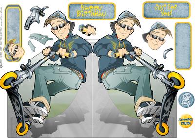 Scooter Dude Blue Shaped Card