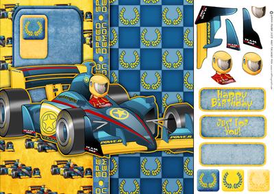 Formula 1 Racing Car Dude (blue) 8x8 Quick Card