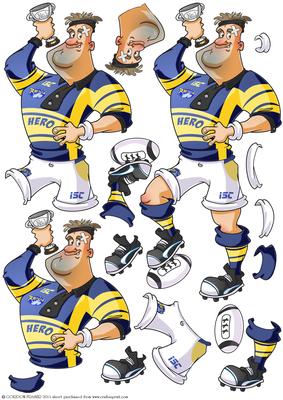 Rugby Dude Blue, White and Yellow Decoupage Sheet