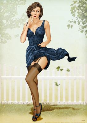 1950's Pin Up Girl Eva Grace A4 (dark Blue)