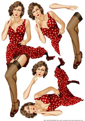 1950's Pin Up Girl Eva Grace Decoupage Sheet (red)