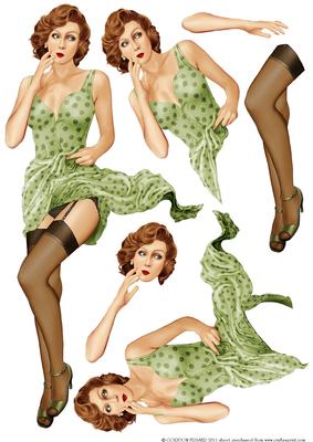 1950's Pin Up Girl Eva Grace Decoupage Sheet (green)
