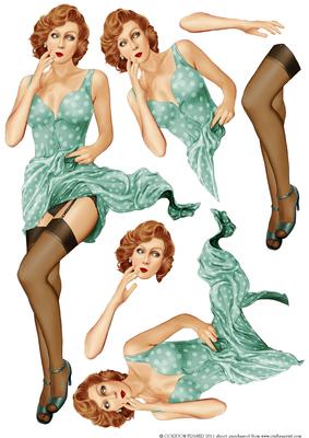 1950's Pin Up Girl Eva Grace Decoupage Sheet (aqua)