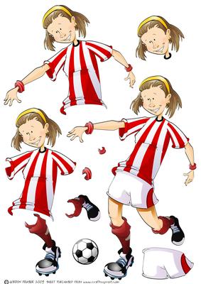 Red and White Football Girl Decoupage Sheet