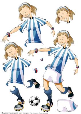 Blue and White Football Girl Decoupage Sheet
