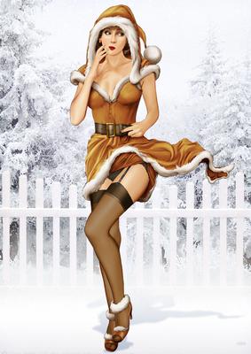 1950's Pin Up Girl Eva Grace Winter Wonderland (gold) A4
