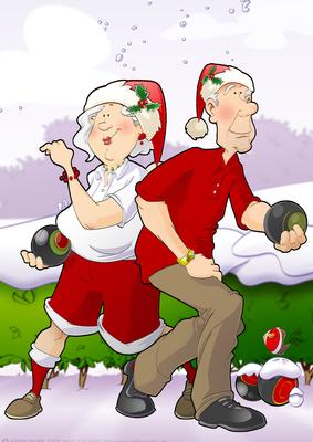 Christmas Bowling Dudes Couple A4