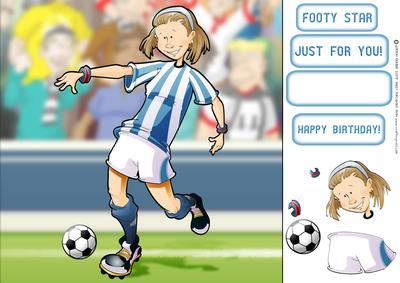 Blue and White Football Girl 8x8 Quick Card