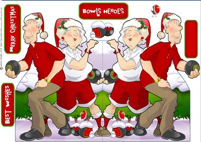 Christmas Bowling Dudes Couple Shaped Card