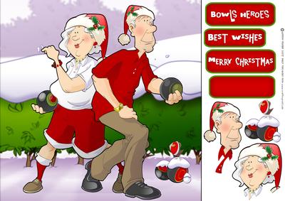 Christmas Bowling Dudes Couple 8x8 Quick Card
