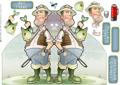 Fishing Dude Big Fish Shaped Card