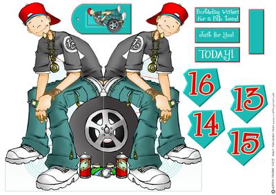 13,14,15,16 Teen Dude Shaped Card.