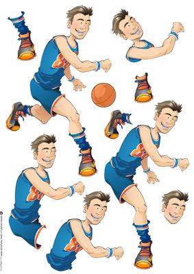 Basketball Dude Orange and Blue Decoupage Sheet