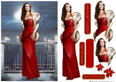 Art Deco Lady Pearl Christmas (red)