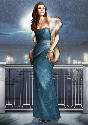 Art Deco Lady Pearl Christmas (blue) A4