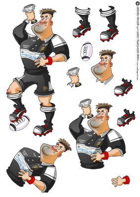 Rugby Dude: Black and White Decoupage Sheet