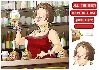 Barmaid Dudess (brown Hair) 8x8 Quick Card
