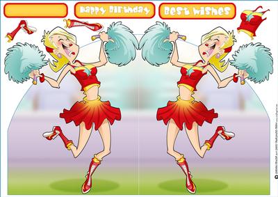 Cheerleader Dudess (red) Shaped Card