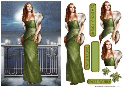 Art Deco Lady Pearl Christmas (green)