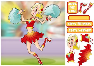 Cheerleader Dudess (red) 8x8 Quick Card