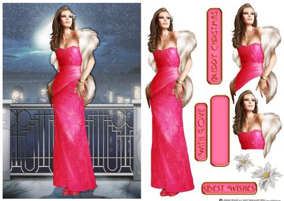 Art Deco Lady Pearl Christmas (cerise Pink)