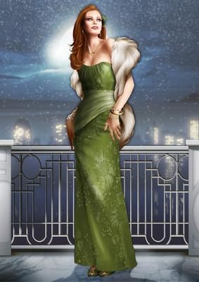 Art Deco Lady Pearl Christmas (green) A4