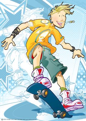 Skater Skateboarding Teen Dude Blue A4.