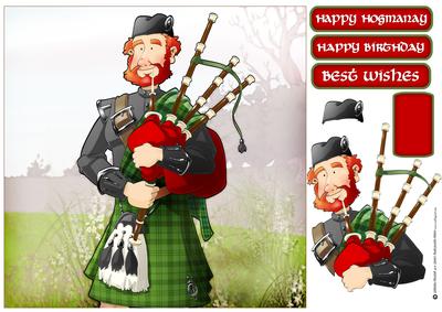 Bagpipe Player Dude Green Kilt 8x8 Quick Card