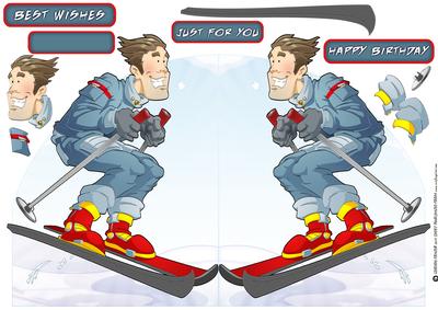 Skier Dude Blue Shaped Card