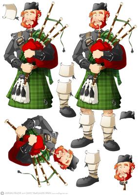 Bagpipe Player Dude Green Kilt Decoupage Sheet