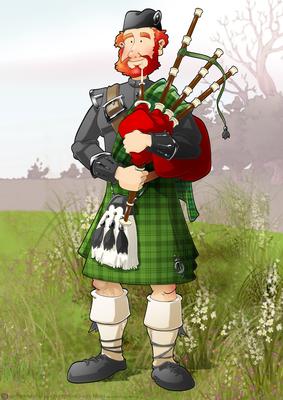 Bagpipe Player Dude Green Kilt A4