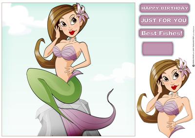 Mermaid Brown Hair Dudess 8x8 Quick Card