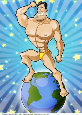 Muscleman Dude, Tanned, Black Hair A4.