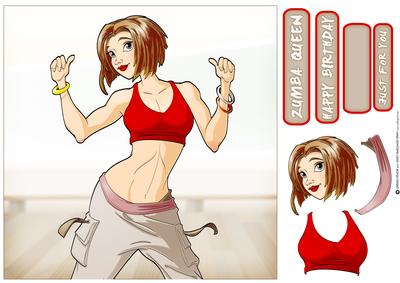 Fitness Dancer Dudess Brown Hair 8x8 Quick Card