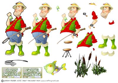 Fishing Dude Decoupage Sheet.