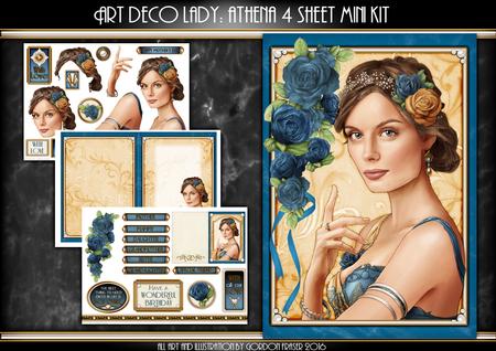 Art Deco Lady Athena Dark Blue 4 Sheet Mini Kit