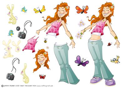 Curly Red Head Girl Decoupage Sheet.