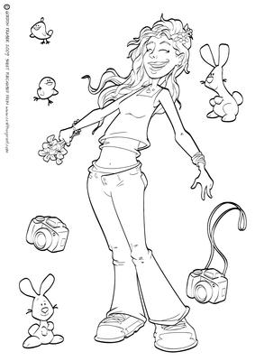 Curly Red Head Girl Digi Stamp.